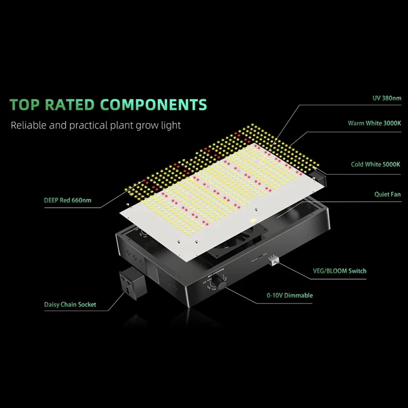 ABDJ-200W PB2000 светодиодный светильник для выращивания растений полного спектра с регулируемой яркостью бесшумный вентилятор для комнатных растений, цветов, овощей, рассады, освещение