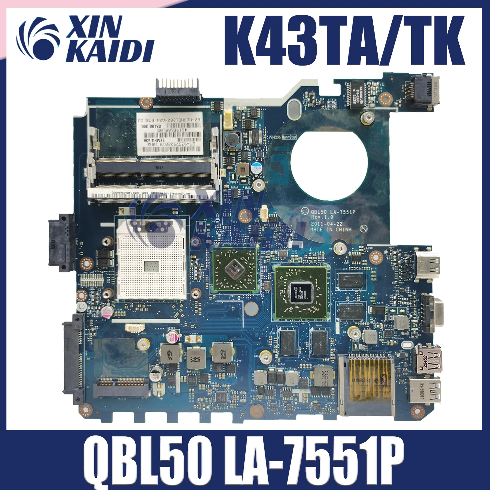 

QBL50 LA-7551P Laptop Motherboard For ASUS K43TA K43T K43TK X43T MAINBOARD 100% Test OK