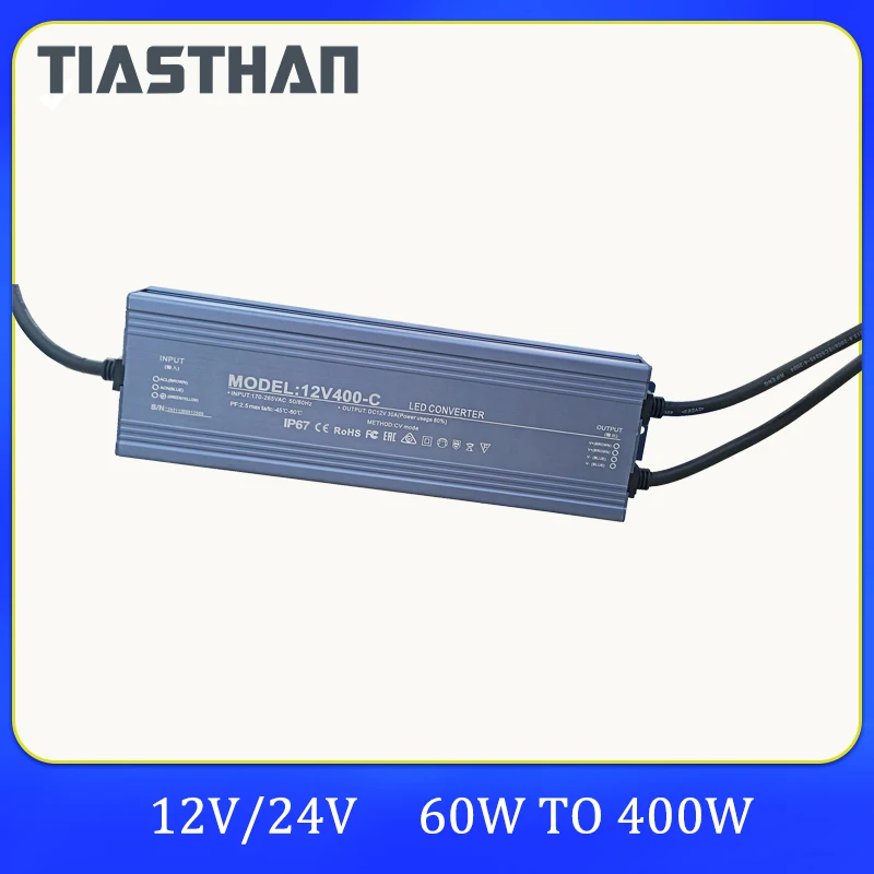 Zasilacz impulsowy AC 170 V-265 V do DC 12 V 24 V 36 W 200 W 400 W 500 W Zewnętrzny transformator światła LED IP67 Wodoodporny