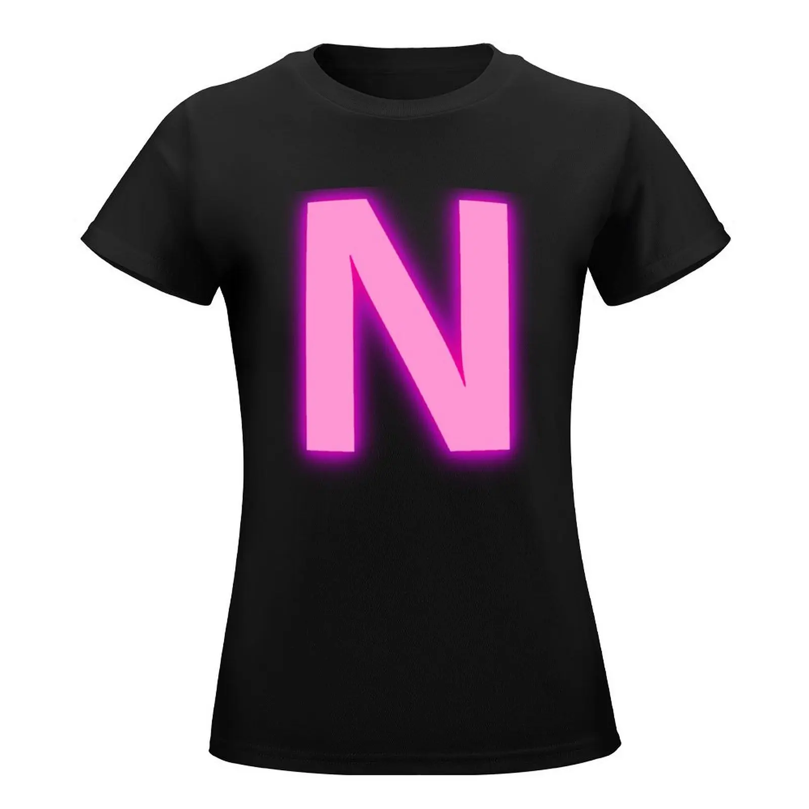 Letter N Pink Neon Lights T-Shirt Blouse customs funny workout t shirts for Women image 2