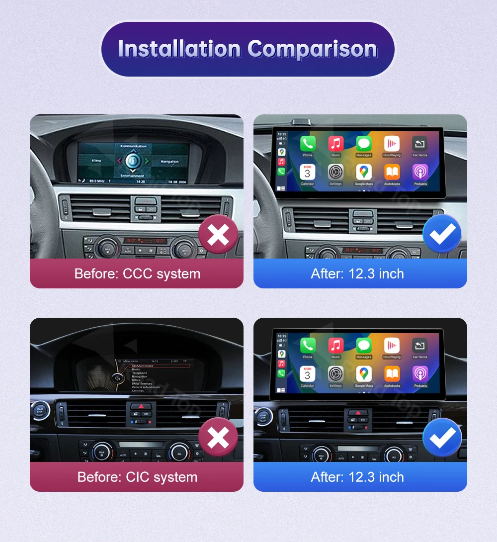 Road Top Wireless CarPlay Touchscreen für BMW 3er/5er Serie E90/E91/E92/E93 E60 E61 E62 CCC/CIC Multimedia Autoradio Android Auto – Detail 6