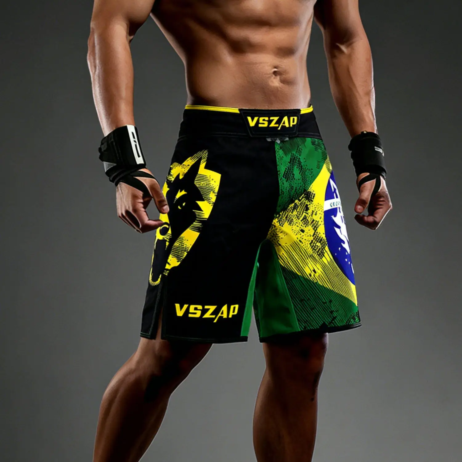 Vszap Fight Shorts Men's BJJ MMA Shorts Boxing Combat Grappling Shorts Fitness Muay Thai Kickboxing No Gi Wrestling Sports Pants