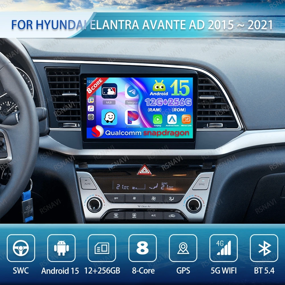 

Android 15 Car Radio For Hyundai Elantra Avante AD 2015 ~ 2021 5G WIFI Navigation DVD Viedo Player Wireless Carplay Auto 4G LTE
