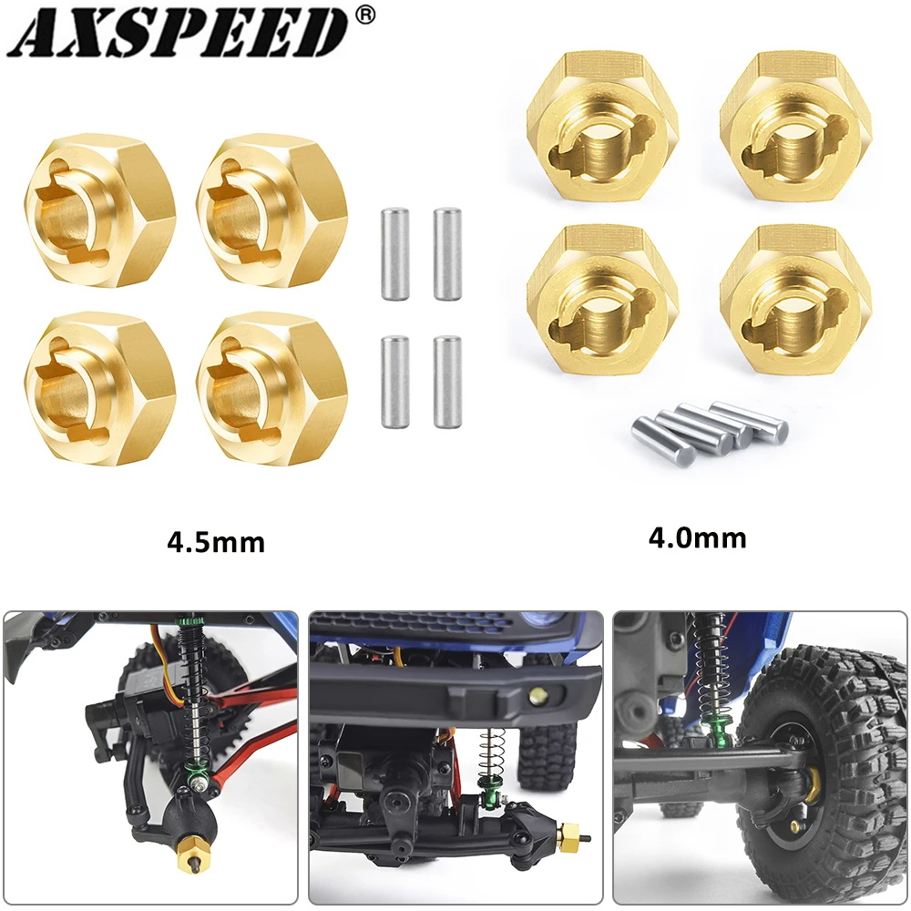 AXSPEED 4PCS Brass Wheel Hex Adapter 4.0/4.5mm for Axial SCX24 Gladiator JLU 1/24 RC Crawler Car Parts