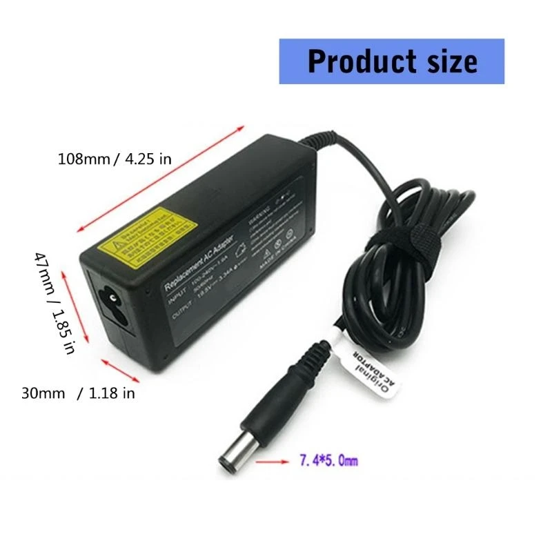 65W شاحن الكمبيوتر المحمول AC19.5V 3.34A محول لأجهزة الكمبيوتر المحمولة ومحطات الإرساء مع موصل 7.4 مم