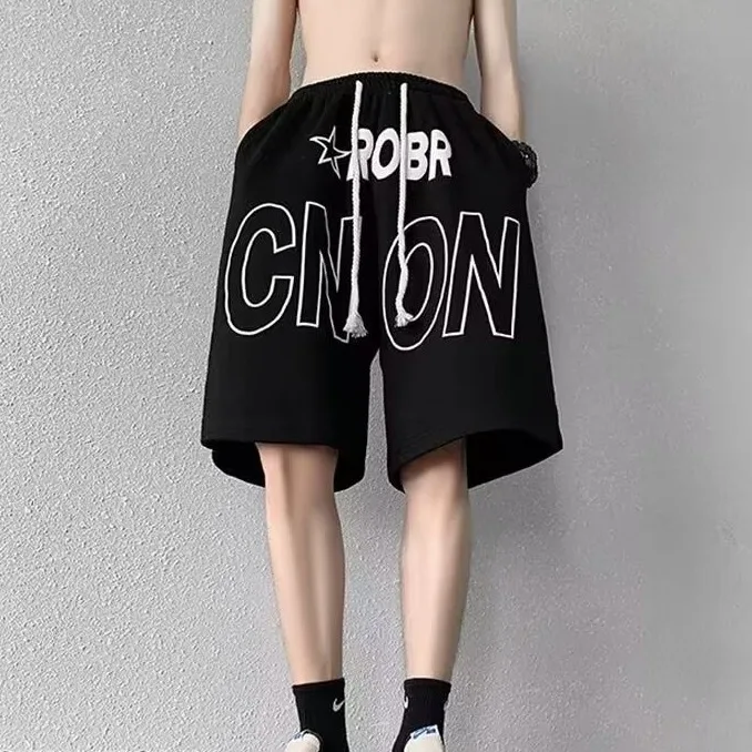 

Летние мужские шорты больших размеров для активного отдыха, пляжные, повседневные, свободного кроя, однотонные, с буквенным принтом