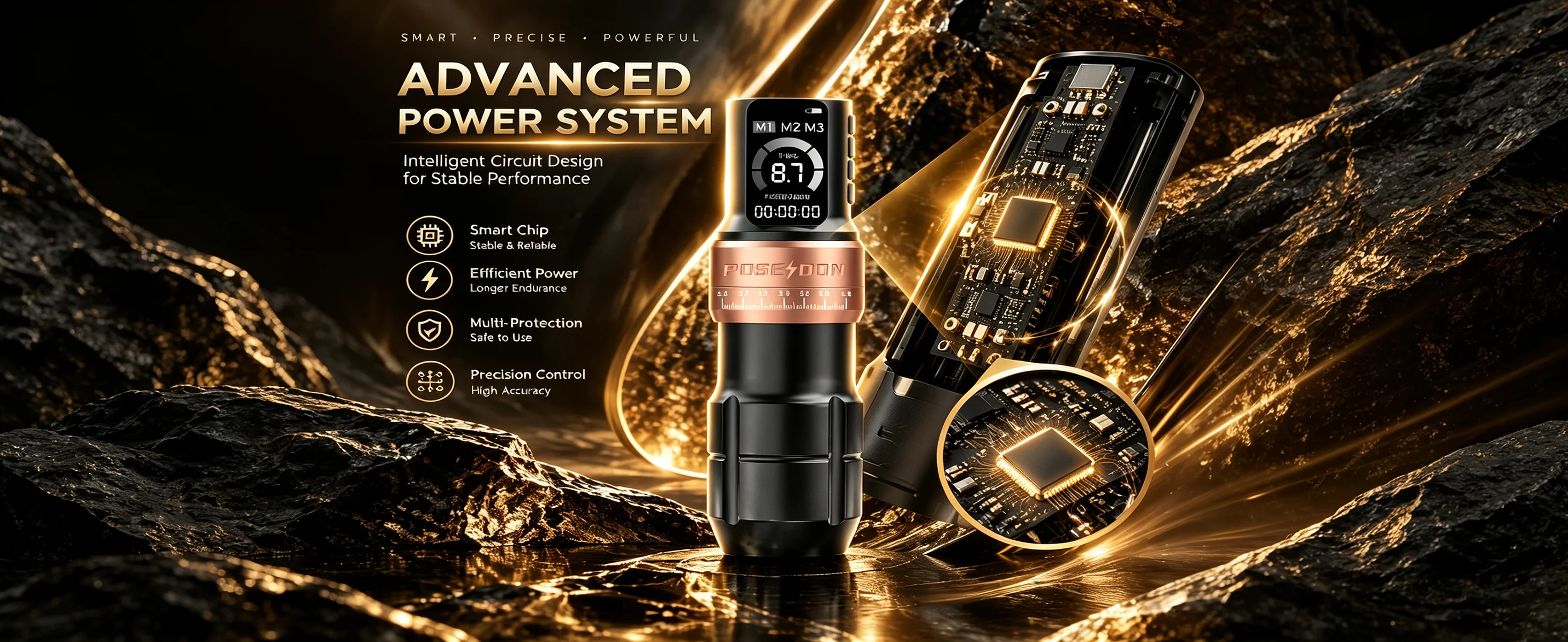POSEIDON Dual-Power Tattoo-Set oder Tattoo-Maschine, Tattoo-Stift-Set mit einstellbarem Hub für Tattoo-Maschinen, kabelloses Tattoo-Gerät-Set – Detail 2