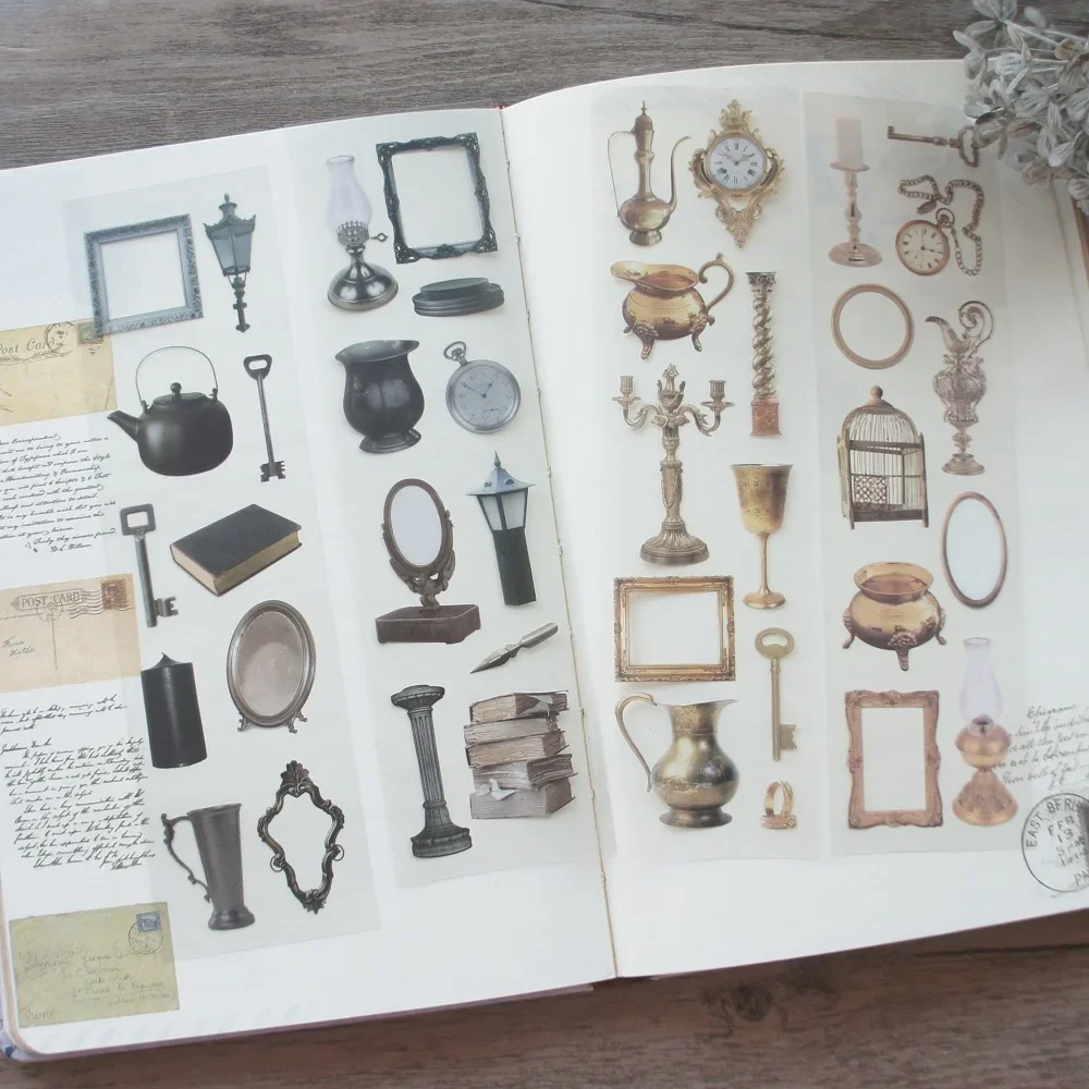 

6 Sheets Antique Objects In Manor PVC Sticker Gift Tag Gift Decoration Scrapbooking Background DIY Sticker