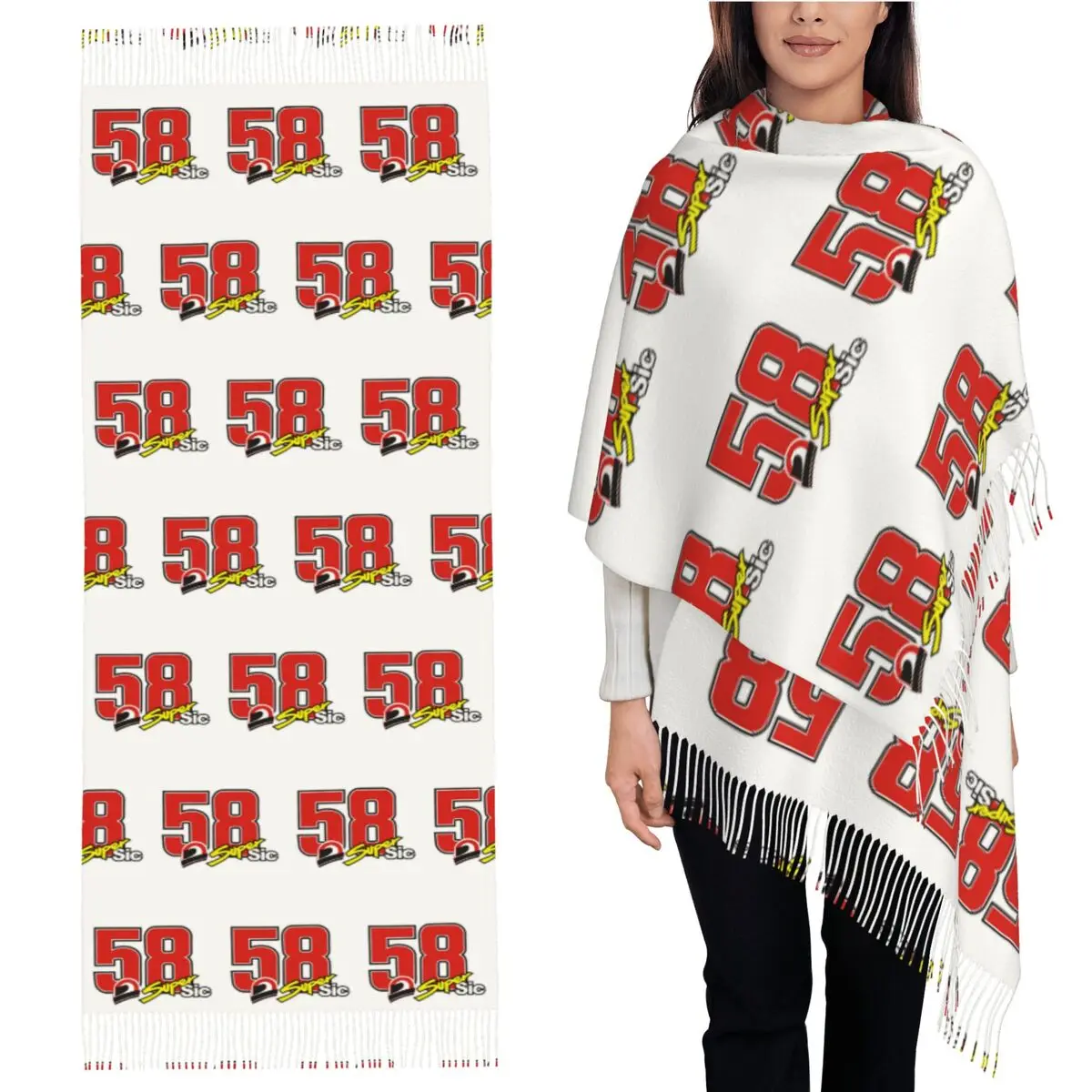 

Marco Simoncelli 58, шарф Super Sic, шарфы с кисточками, женские мягкие теплые шали и накидки, длинная осенне-зимняя шаль