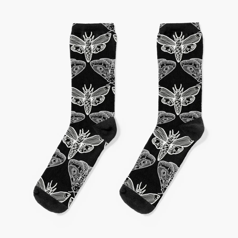 Magical Midnight Moth Pattern - White on Black Socks soccer anti-slip hip hop Socks For Girls Men's