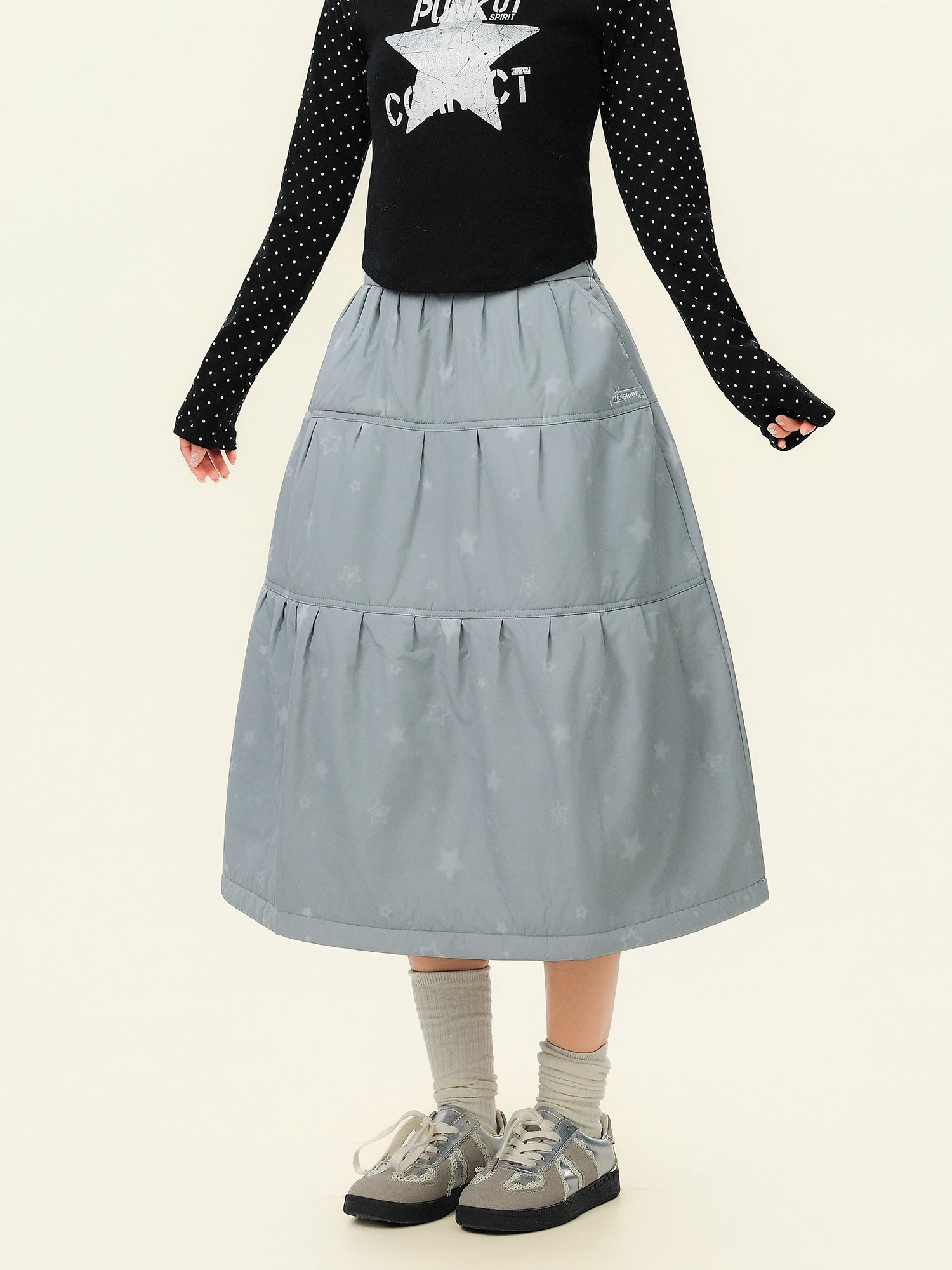 

Утепленная зимняя юбка А-силуэта для женщин с принтом звезд, повседневная, теплая, из полиэфирного волокна, класс B, китайское производство