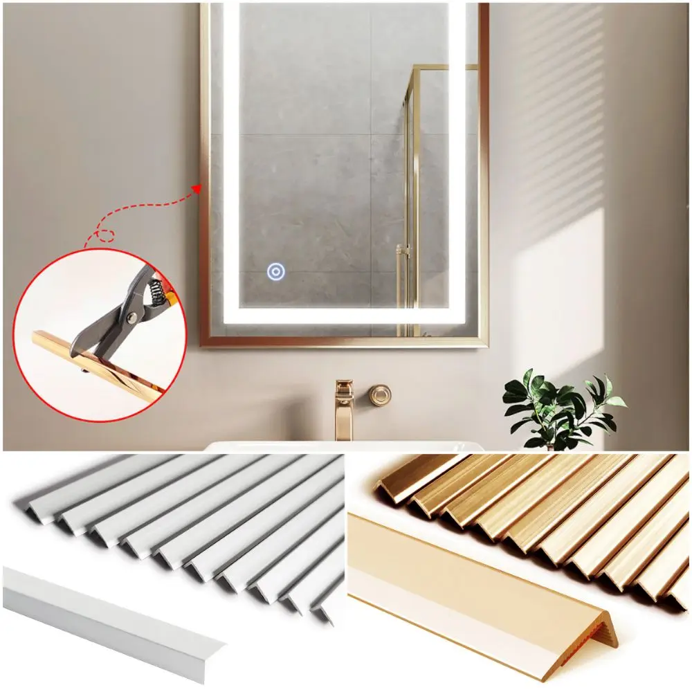 10PCS Gold Silver Wall มุมสติกเกอร์ป้องกันมุมขวา L-รูปแถบโลหะ Anti Fouling Self-กาว