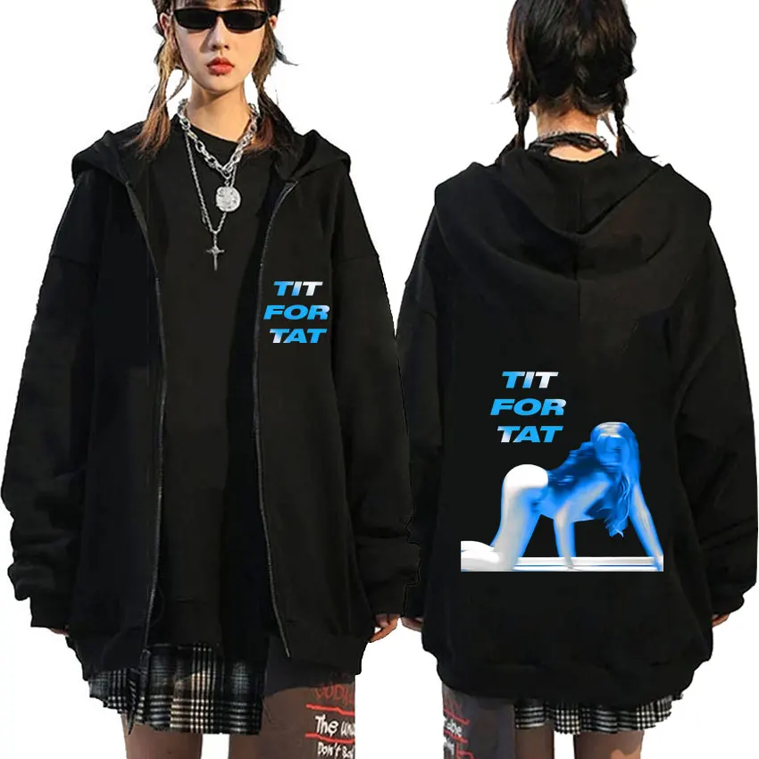 

Tate Mcrae TiT for Tat Graphic Zipper Hoodie Men Women Fleece Cotton Zip Up Jacket Unisex Fashion Pop Music Zip Up Sweatshirts