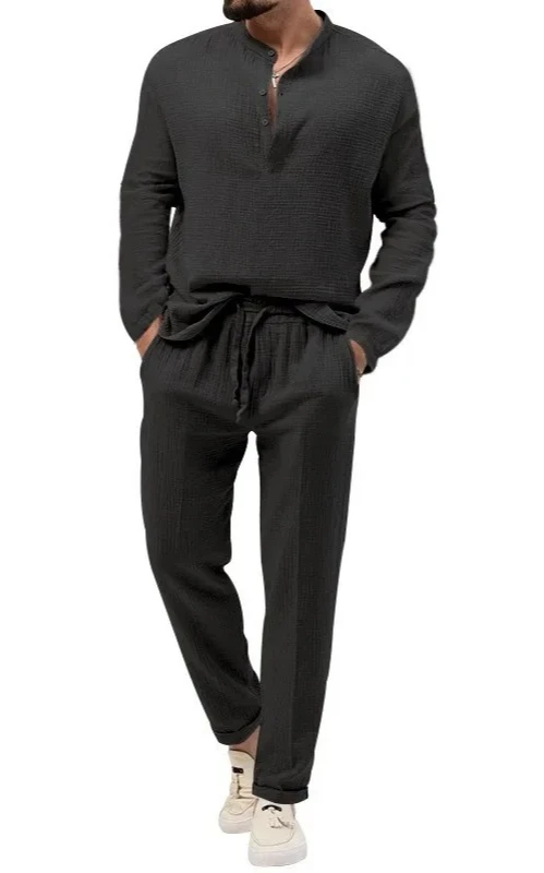 

Amazon's Best Sellers 2025: Spring and Autumn Clothing for Men - Pure Color Casual T-shirt, Long-sleeved Shirt, and Pants Set