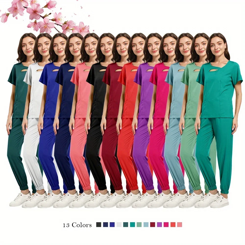 Scrubs Shirt Korte Mouw Dierenwinkel Arts Verpleegkundige Verpleging Uniform Mode Vrouwen Werkkleding Scrub Tops + broek Uniform