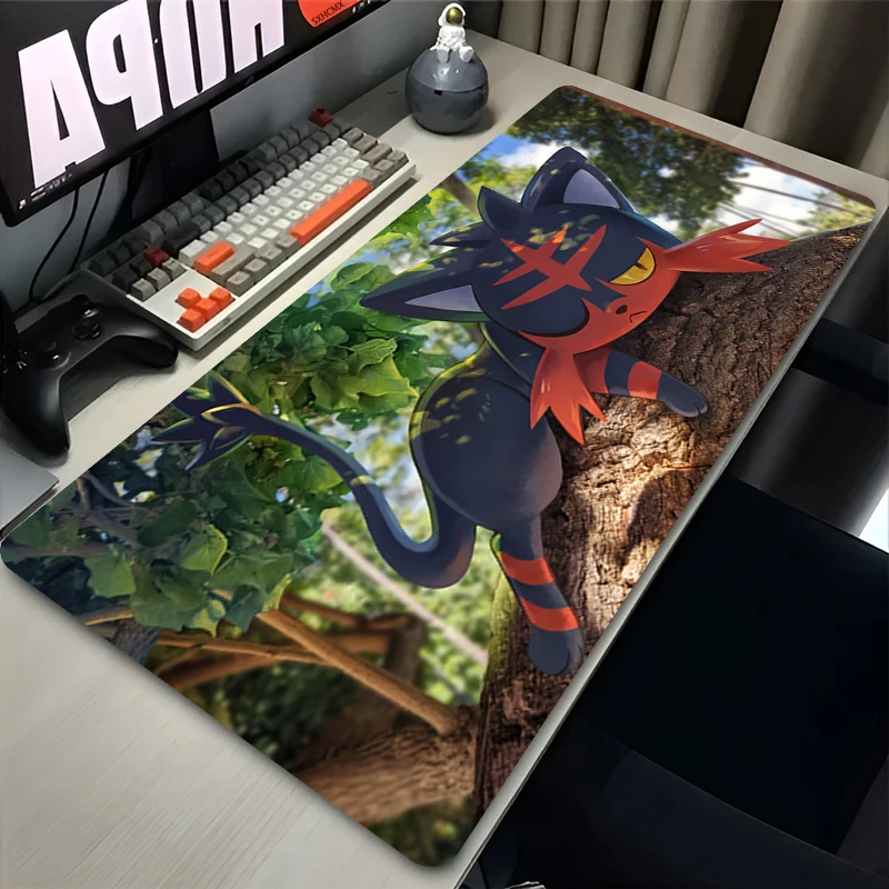 Alfombrilla de ratón P-pokemon Incineroar, alfombrilla de mesa XXL, alfombrilla de escritorio para jugadores de Anime, accesorios para juegos de ordenador, alfombrilla de ratón con diseño de gato