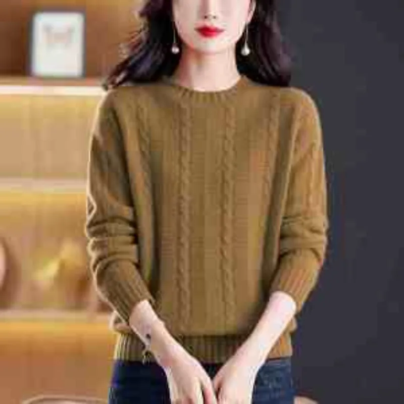Camicia base spessa lavorata a maglia girocollo autunno inverno nuova mamma Top versatile maglione sciolto tinta unita twist