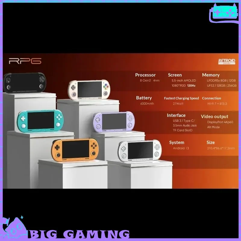 

Игровая консоль Retroid Pocket G2 с 5,5-дюймовым OLED-экраном, ретро-игровая приставка с джойстиком Hall, 8+128 ГБ, аксессуары для управления играми