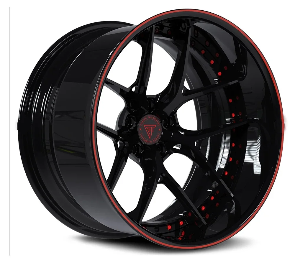 Hanrui custom 2 piece forged black & red alloy aluminium forged wheels