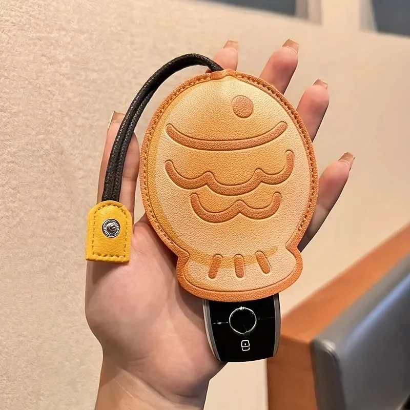 Taiyaki Car Key Pouch Pull-Out Cartoon Open-Top Pendant Case Unisex Creative Cute Decor for Men Women Ideal Gift for Car Owners