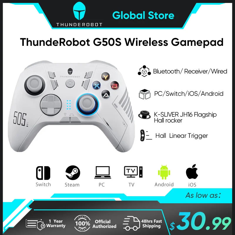 

THUNDEROBOT G50S Wireless Gamepad 1000Hz Return Rate Three Mode Gaming Controller with Hall Trigger for PC/Nintendo Switch/Phone