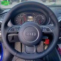 Protector para volante de coche de cuero suave trenzado con agujeros de cuero negro para Audi A3 A4 A5 A6 A7 Allroad RS S6 S7 S8