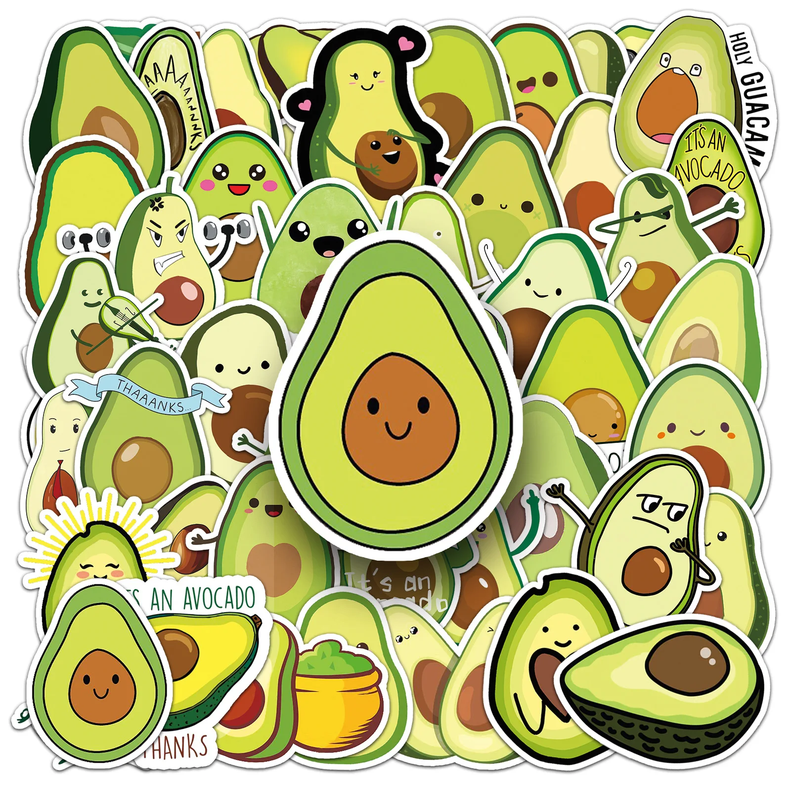 

10/50PCS Fruit Cute Avocado Avocado Daily Materials English Slogan Cartoon Doodle Decoration Waterproof Stickers Kid's Toy
