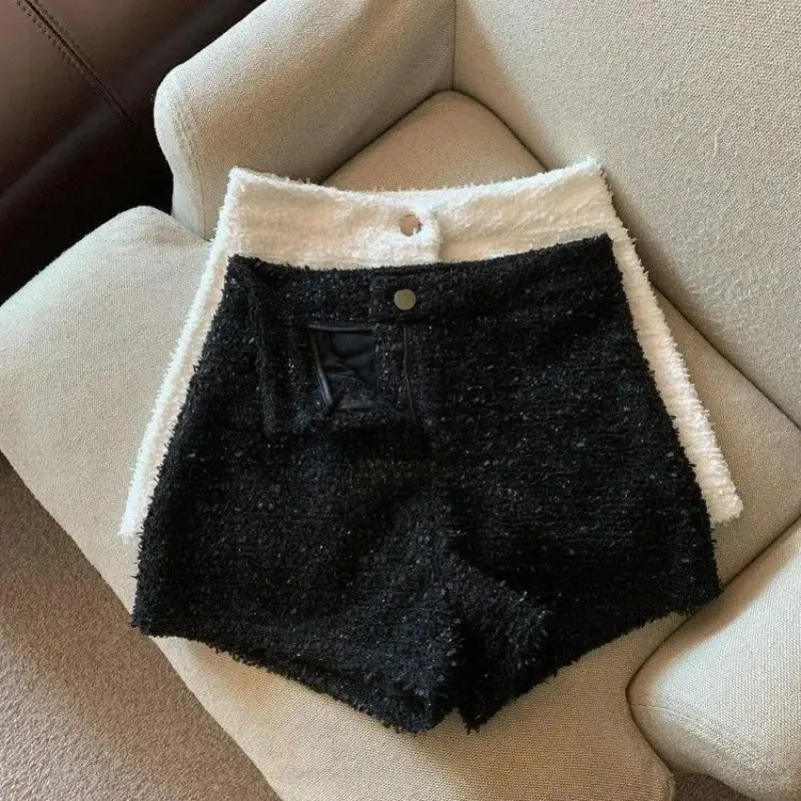 Tweed Style Women's Woolen Shorts Autumn/Winter New Fashion Outerwear High-Waisted Casual Bell Bottoms Petite Size