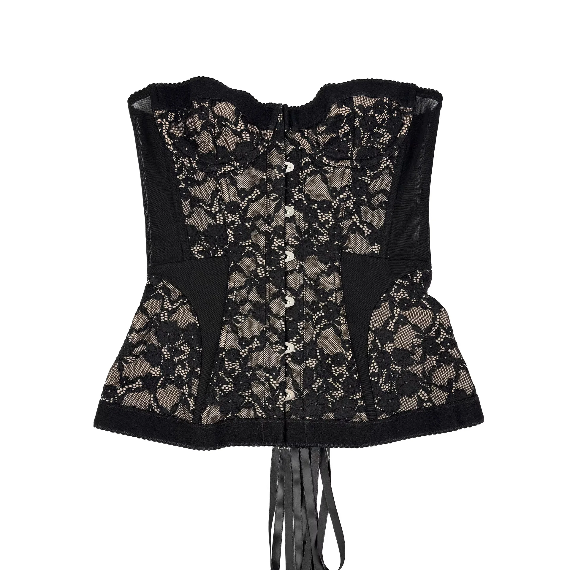 

Cross-Border New Style Lace Fishbone Design Binding Strap Shaping Top Sexy Strapless Outerwear Knitted Regular Thickness Summ...