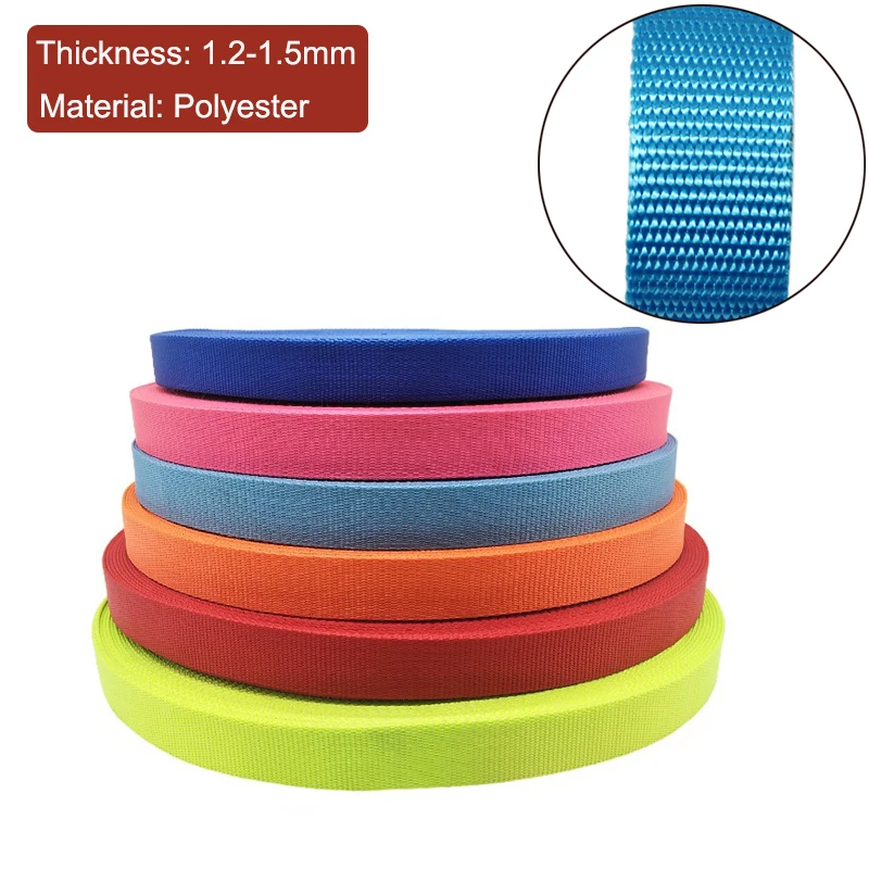 50 Meters Polyester Webbing 10mm/15mm/20mm/25mm 9 Colors 1.5mm Thickness DIY Craft for Backpack Strap Pet Leash and Collar