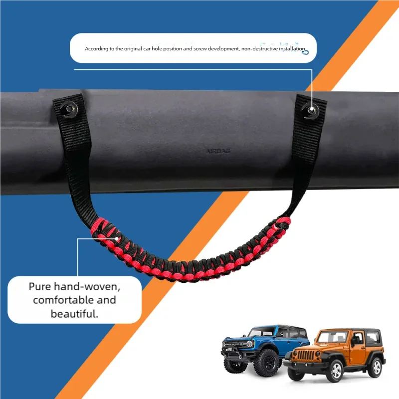 Roll Bar Paracord Grab Handles 4Pcs High Tough Anti-Slip Grip Handle for Ford Bronco 2021-2024 2/4 Door Interior Accessories