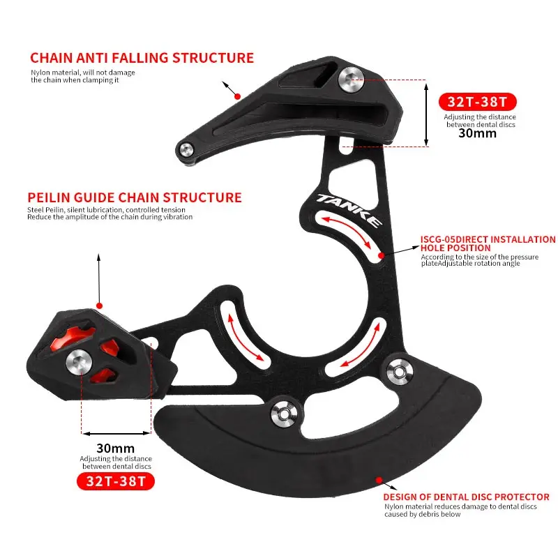 TANKE Bicycle Chain Guide ISCG 03/05 BB Mount MTB Bike Single Chainring 32-38T 1x System Chainwheel Bash Protector Plate aluminu