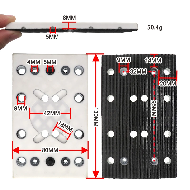 80*130mm Electric Polishing Disc Backing Pad 12Holes Square Hook and Loop Tray Replace RTS 400 REQ for Abrasive Tool