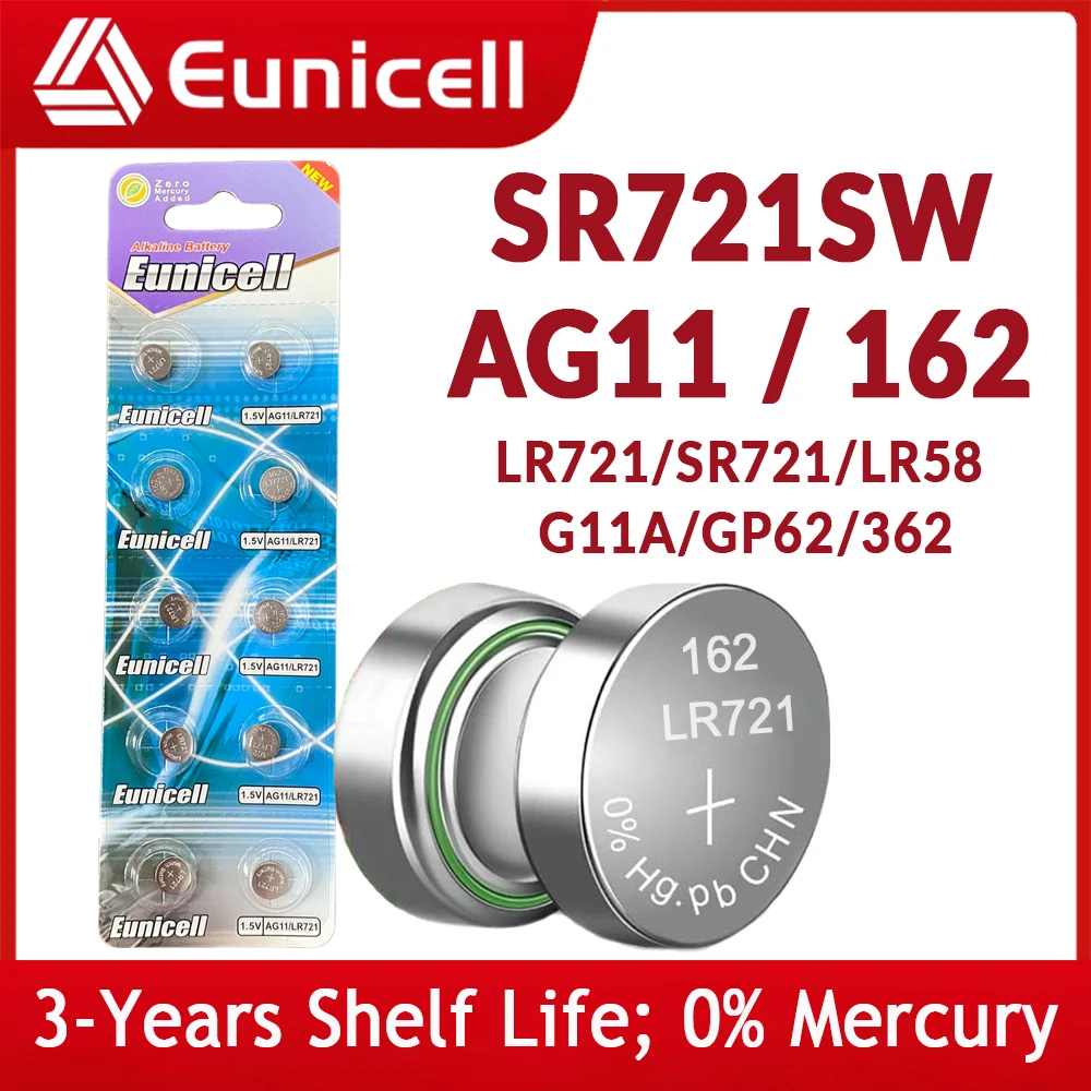 EUNICELL 10-50 шт. SR721 LR721 AG11 162 кнопочные батареи LR47 SR721SW V362 L721F 1,5 в стандартная батарея для часов