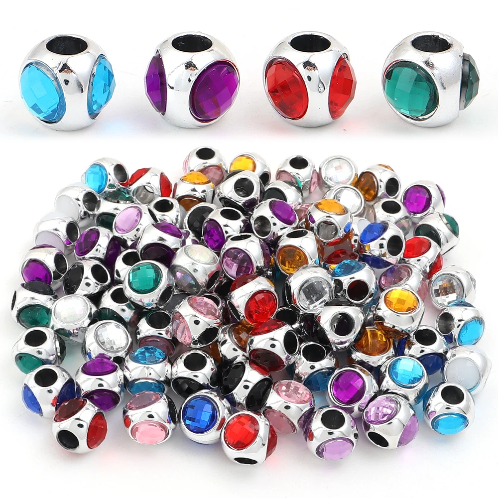 10pcs 11mm Vintage Zinc Alloy Three-sided Inlaid Rhinestone Spacer Bead Large Hole Bead For Jewelry Making DIY Bracelet Necklace