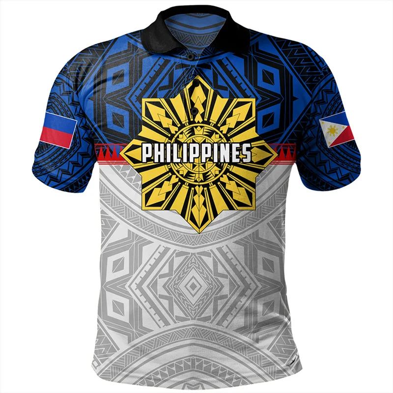 Men Vintage 3D Philippines National Flag Printed Shirts Philippines National Hero Day Graphic Polo T Shirt For Mens Polo Clothes