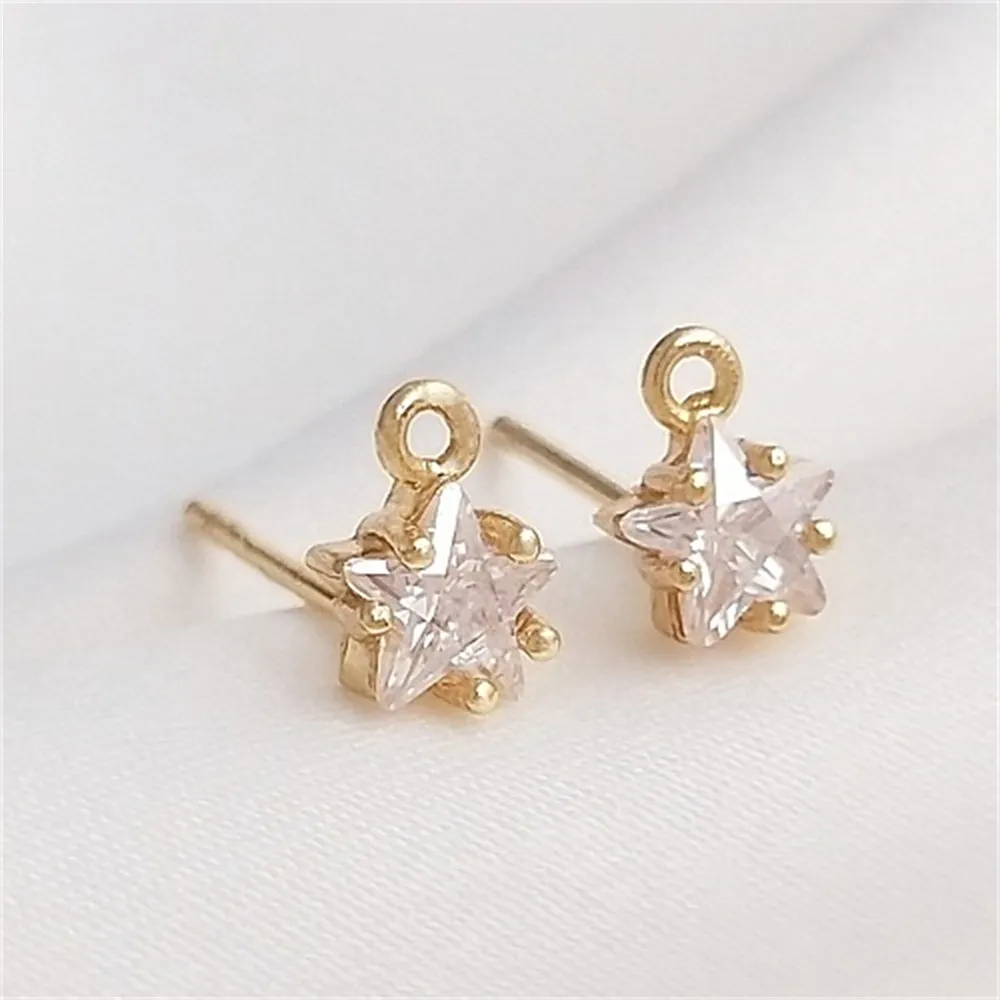 

14K Gold Ear Jewelry Diy Accessories with Hanging Zirconia Five-pointed Star Stud Earrings S925 Silver Needle Handmade Ear Pins