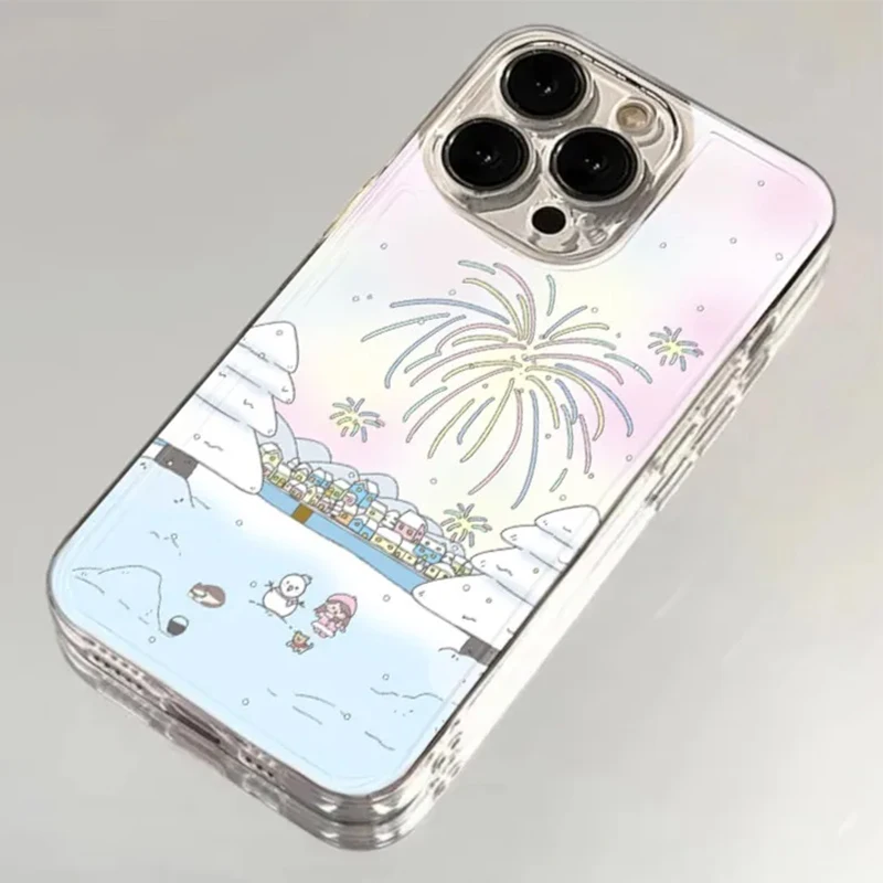 Fireworks And Snow Phone Case For iPhone 16 15 14 13 12 11 Pro Max XR XS MAX 7 8 PLUS MINI Y2K Anti-drop Shockproof Soft Cover