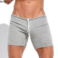 Summer Fashion Pinstripe Solid Casual Shorts for Men Slim Drawstring Sport Fitness Short Pants Men Beach Holiday Surfing Shorts