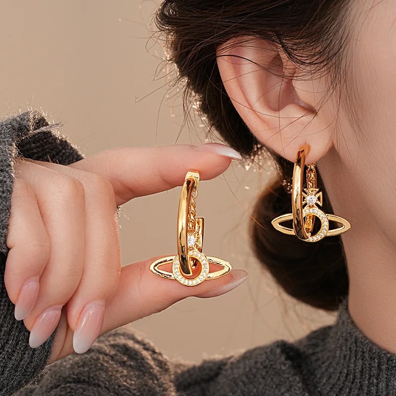 NISHIZAWA Zircon Letter Saturn Earrings Niche Design Earrings