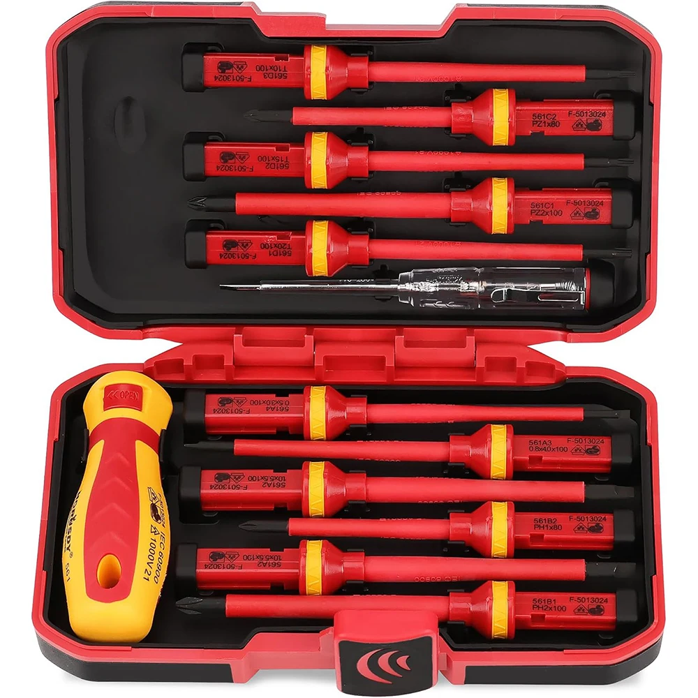 

1000V Insulated Electrician Screwdriver Set 13-Pieces CR-V Magnetic Phillips Slotted Pozidriv Torx Screwdriver