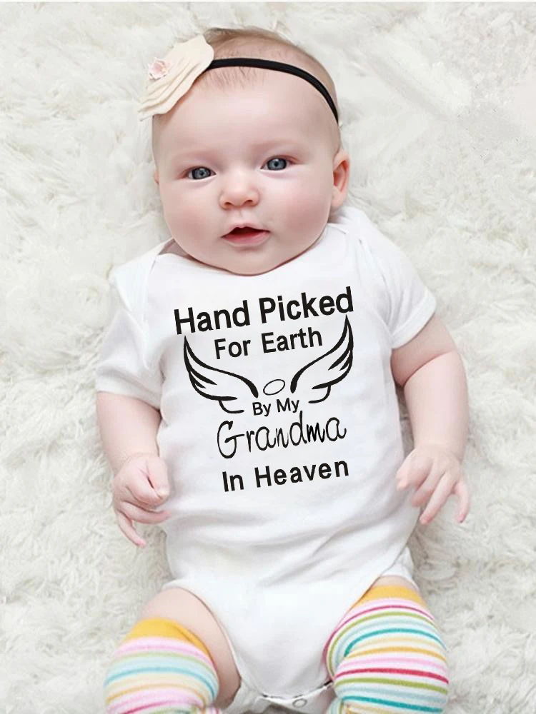 Hand Picked for Earth By My Grandpa/grandma In Heaven Baby Bodysuit Romper Summer Short Sleeve Jumpsuit Ropa