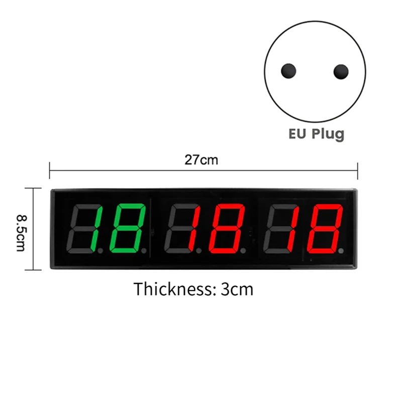 New Screen Gym Timer 1.5 Inch Digits Count Down/Up Timer Boxing Cycle Interval Clock Stopwatch Fitness Training EU Plug