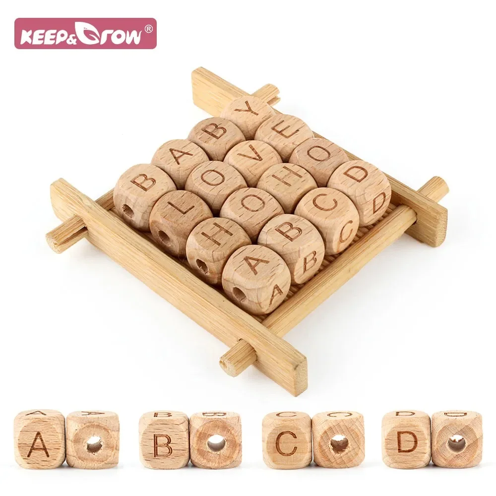 

10pcs Wooden Letter Beads Beech Personalized Name DIY Nipple Holder Chain Accessorie 12mm Wood Teether English Alphabet Bead