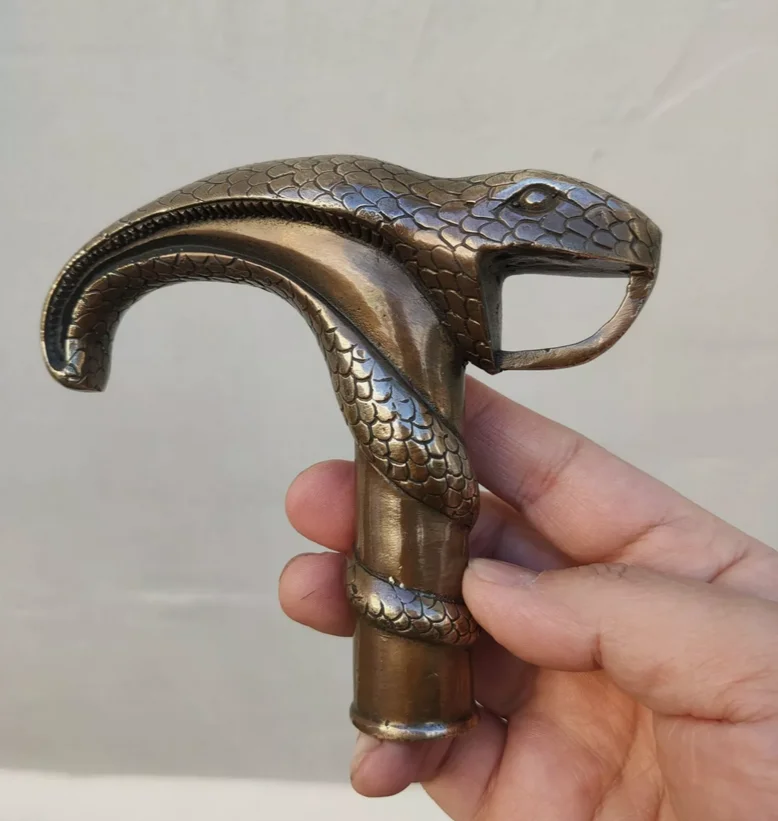 Antique Victorian Walking Stick with Bronze Gun Head Holding snake