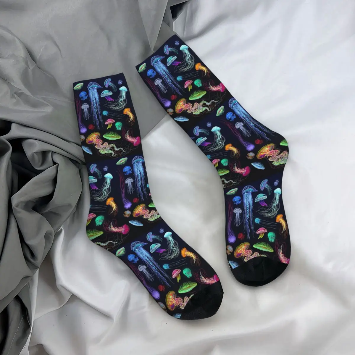 

All Seasons Crew Stockings Bioluminescent Jellyfish Swarm Print Socks Funny Long Socks for Men Women Valentine's Day Gifts