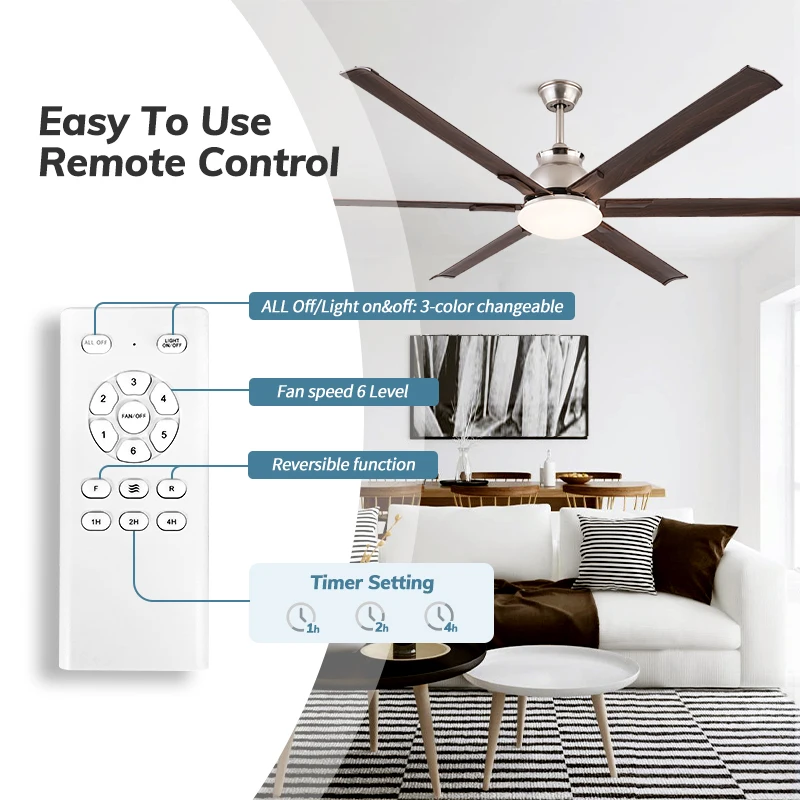 100 Inch Modern Large Fan Light 6 Blades 6 Speed Strong Wind DC Motor Silent Industrial Ceiling Fan with Light