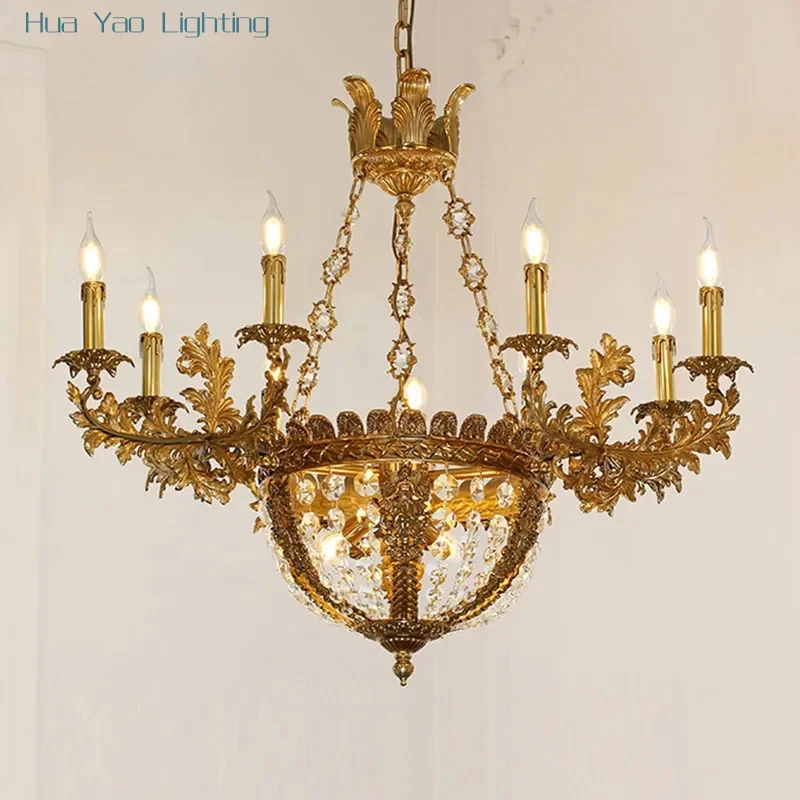 9 candles all-copper chandelier Baroque style all-copper crystal chandelier French living room villa retro luxury bedroom dining