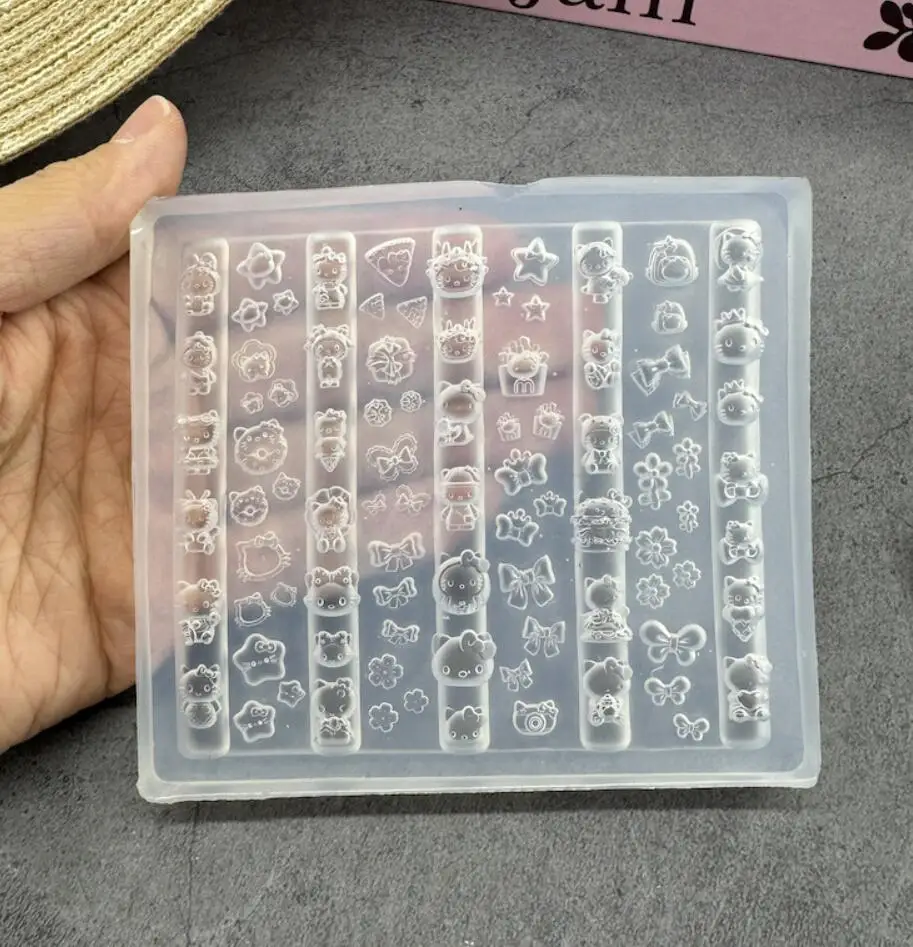 1pcs 3D Cute Cartoon Hello Kitty Nail Silicone Molds Large Size Reusable Nail Art Stencil Carving Decals Nail Art Mold Decoratio