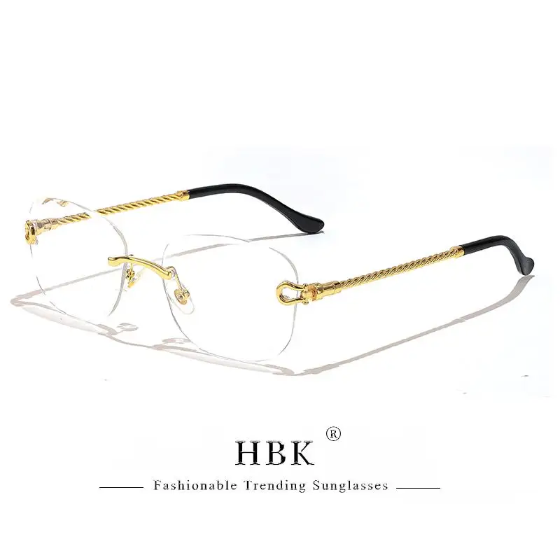 HBK Vintage Design Rahmenlose Sonnenbrille Männer Luxus Wellenschneiden Metall Sonnenbrille für Frauen Reisen Einkaufen Shades Brillen UV400 – Detail 19